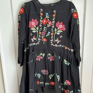Lined floral embroidered cotton dress